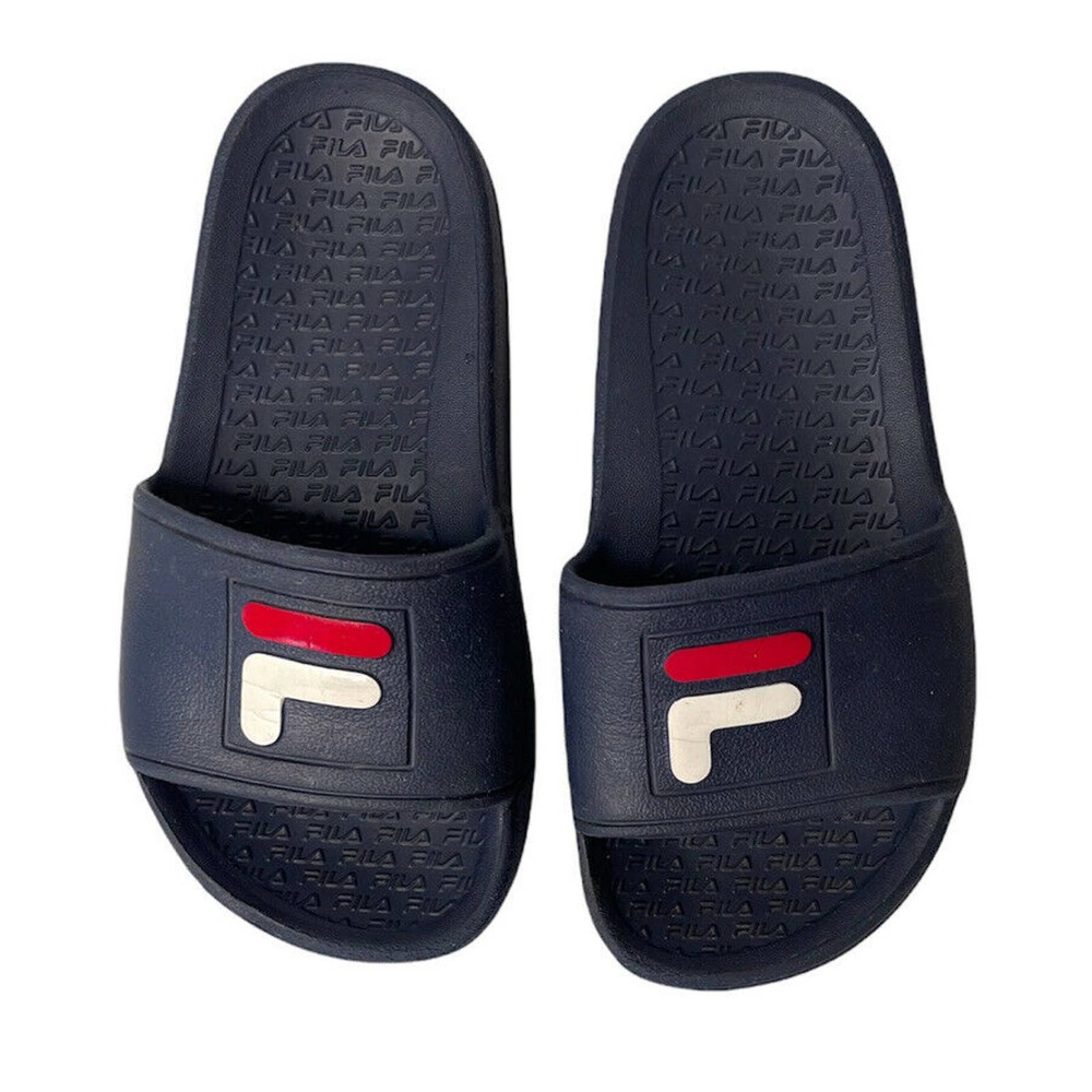 FILA Boys Navy Blue Logo Sport Beach Slide Sandals Size 11